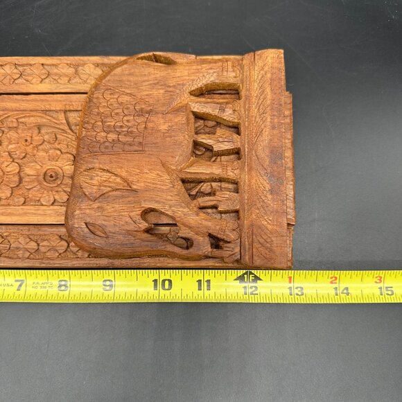 Vintage Book Slide Bookend Carved Wooden Elephant Bohemian Retro Boho India - Picture 8 of 11